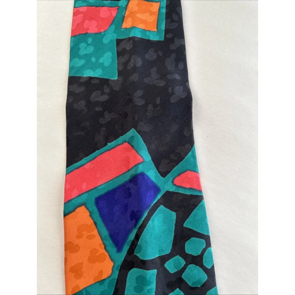 Palani 90’s Patterned Silk Tie With Original Price- Bright Greens, Black, Blue..